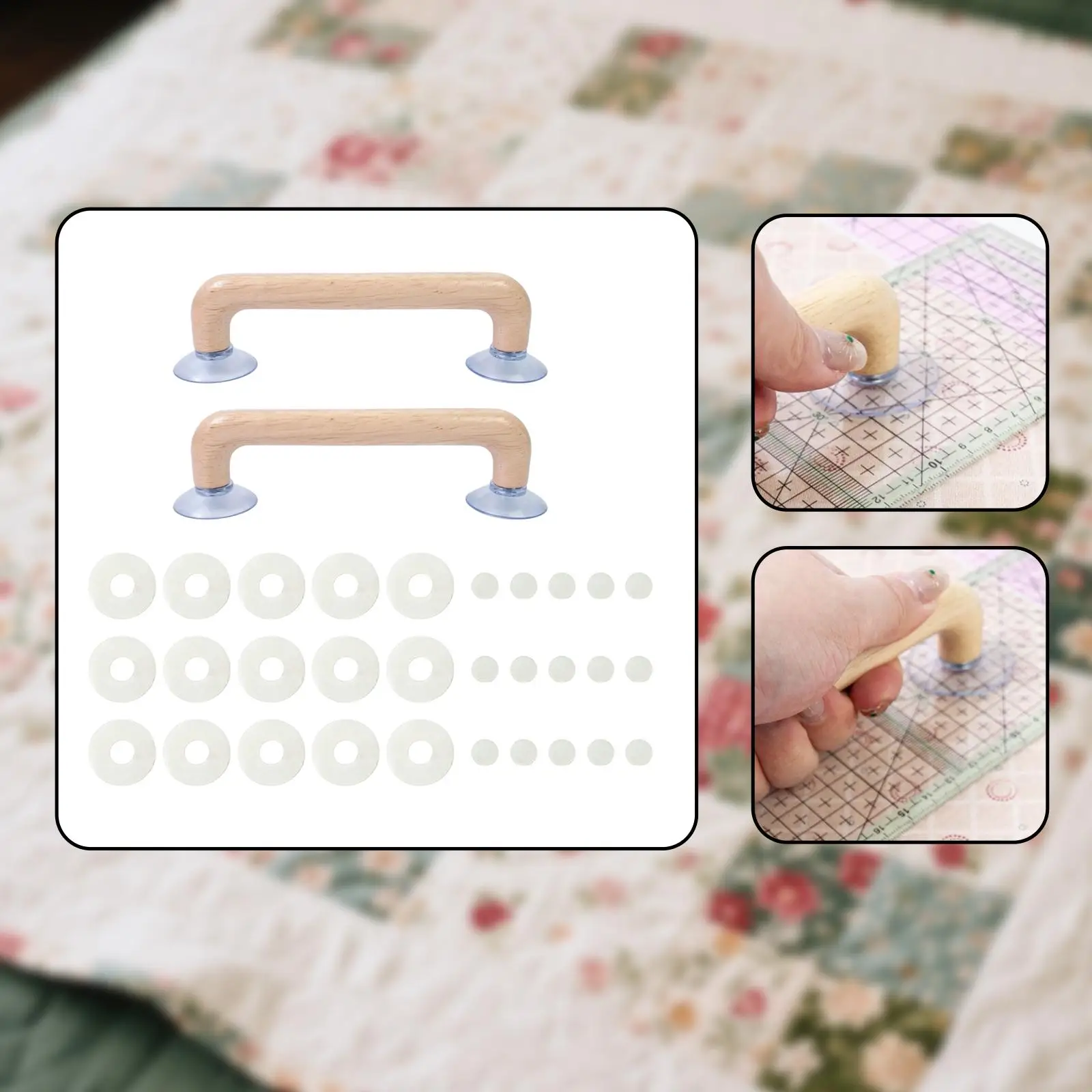 2x mango de regla de ventosa con almohadillas antideslizantes ventosas dobles de madera herramienta de costura DIY agarre de regla para plantillas acolchadas