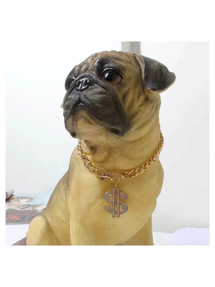 Cadena de dólares, Collar de Metal para perro de 43cm, suministros de lujo, accesorios dorados para mascotas - imagen 2
