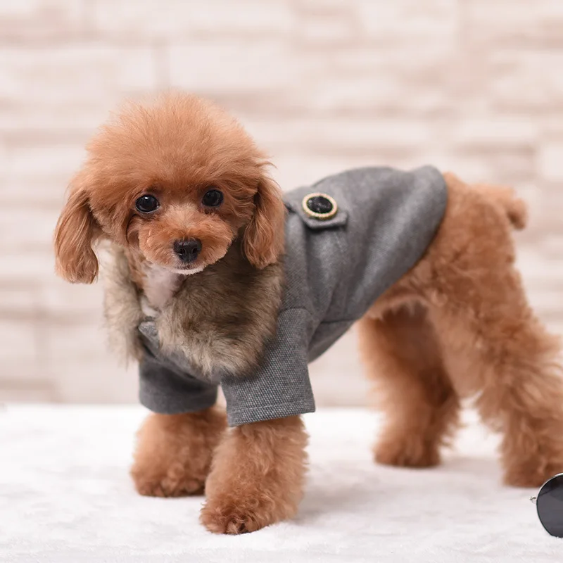 Ropa para perros, abrigo de lana de invierno con piel para cachorros, perros medianos, chaqueta de otoño para perros y gatos, abrigo de lana de XS-3XL, productos para mascotas - imagen 4