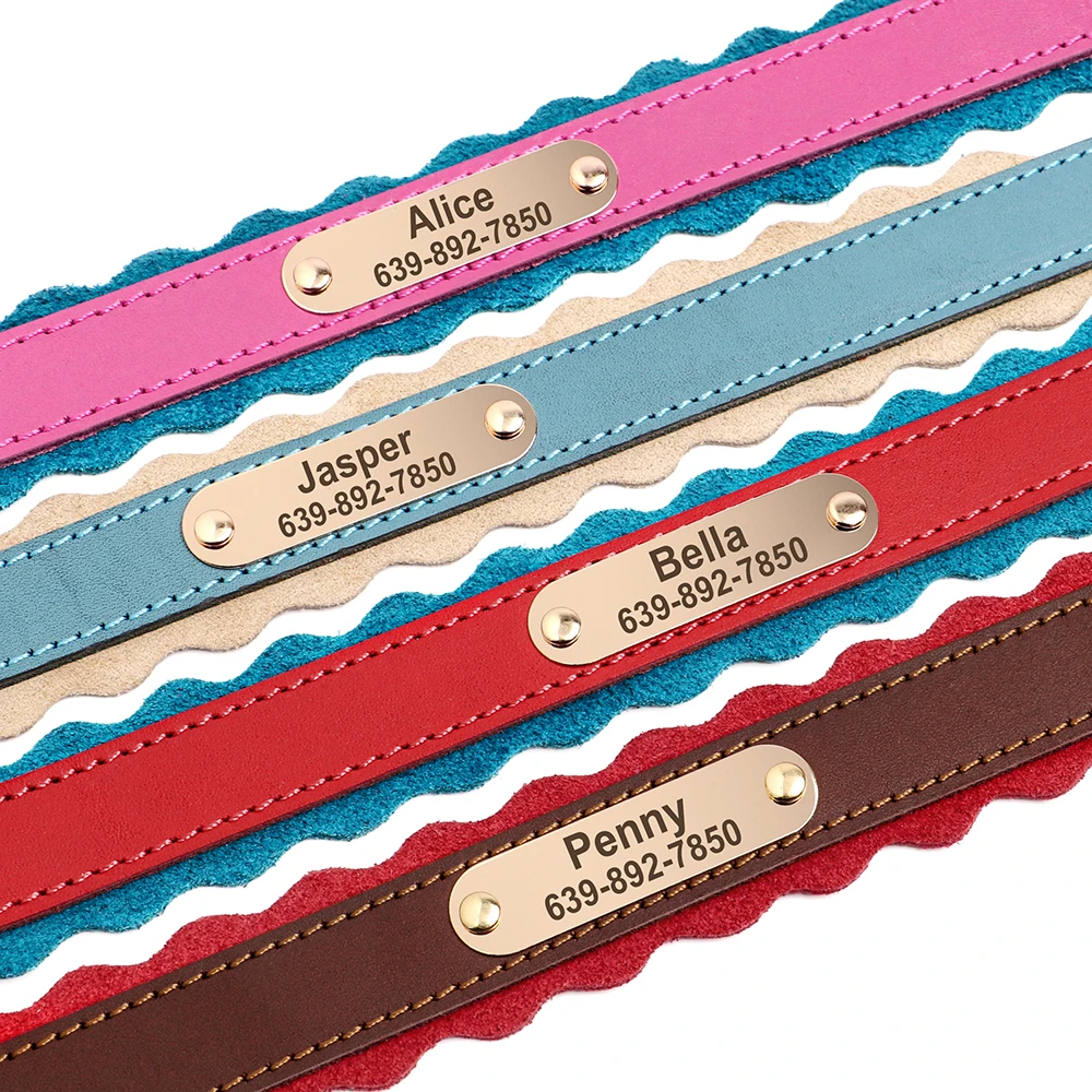 Collar de cuero personalizado para perros pequeños y medianos, Collar de identificación de mascotas, acolchado suave, ajustable, Bulldog - imagen 4
