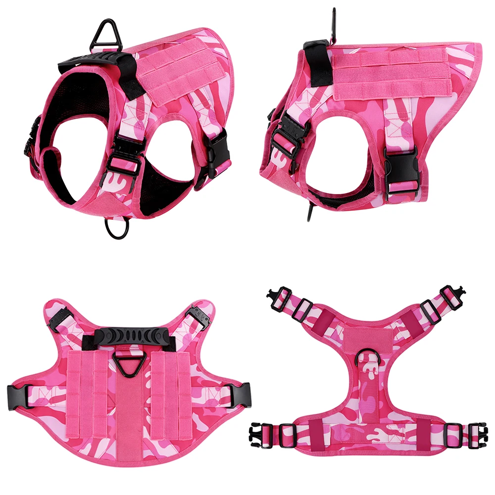 Conjunto de arnés y correa militar para perro, Chaleco de entrenamiento táctico ajustable para mascotas, pastor alemán malois para perros medianos y grandes, color rosa - imagen 4