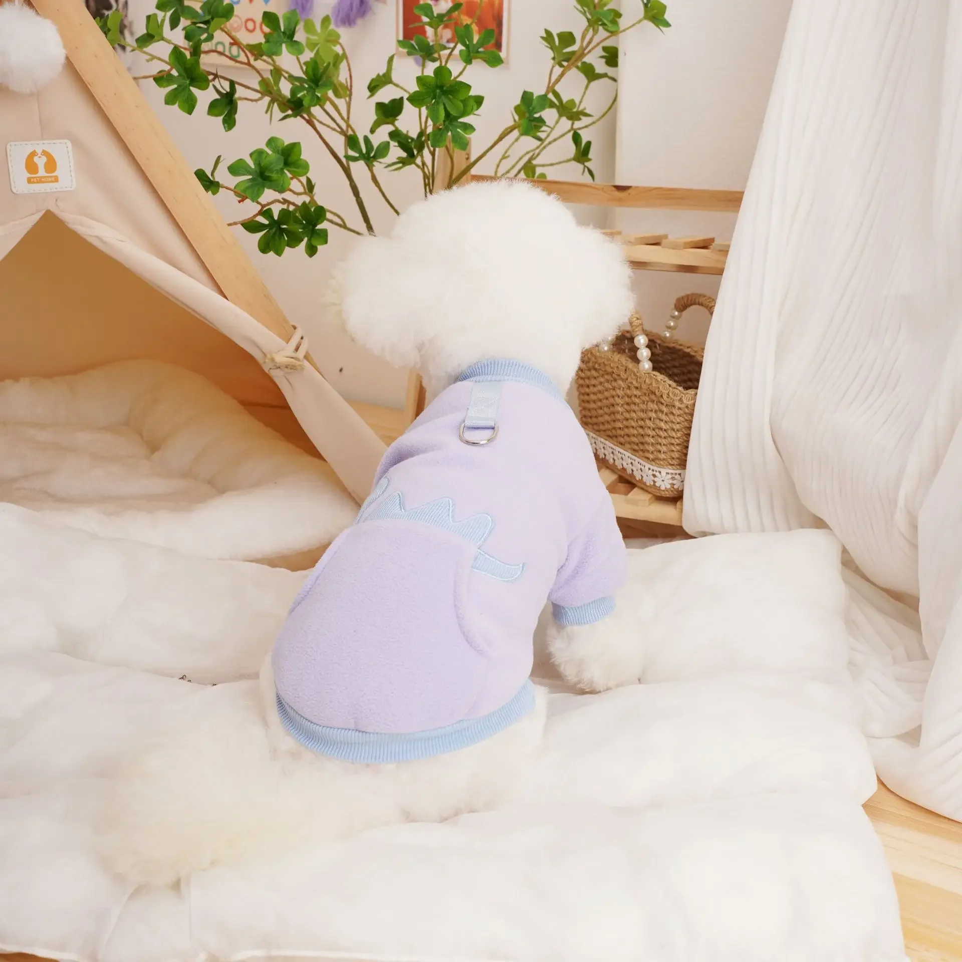 Sudadera con capucha de retazos de colores para mascotas, abrigo de lana gruesa para mascotas, ropa para perros pequeños, oso de peluche, Otoño e Invierno - imagen 5