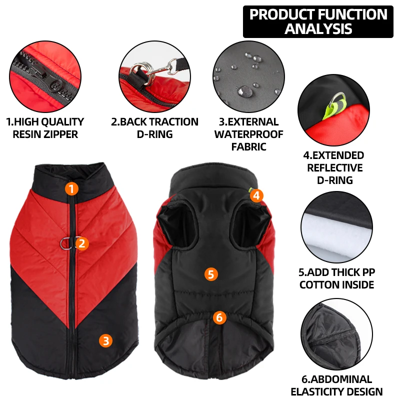 Abrigo para perro, chaqueta cálida de invierno, chaleco para cachorros, ropa para exteriores a prueba de viento para mascotas, ropa para perros para clima frío, arnés acolchado suave con D-ri - imagen 5