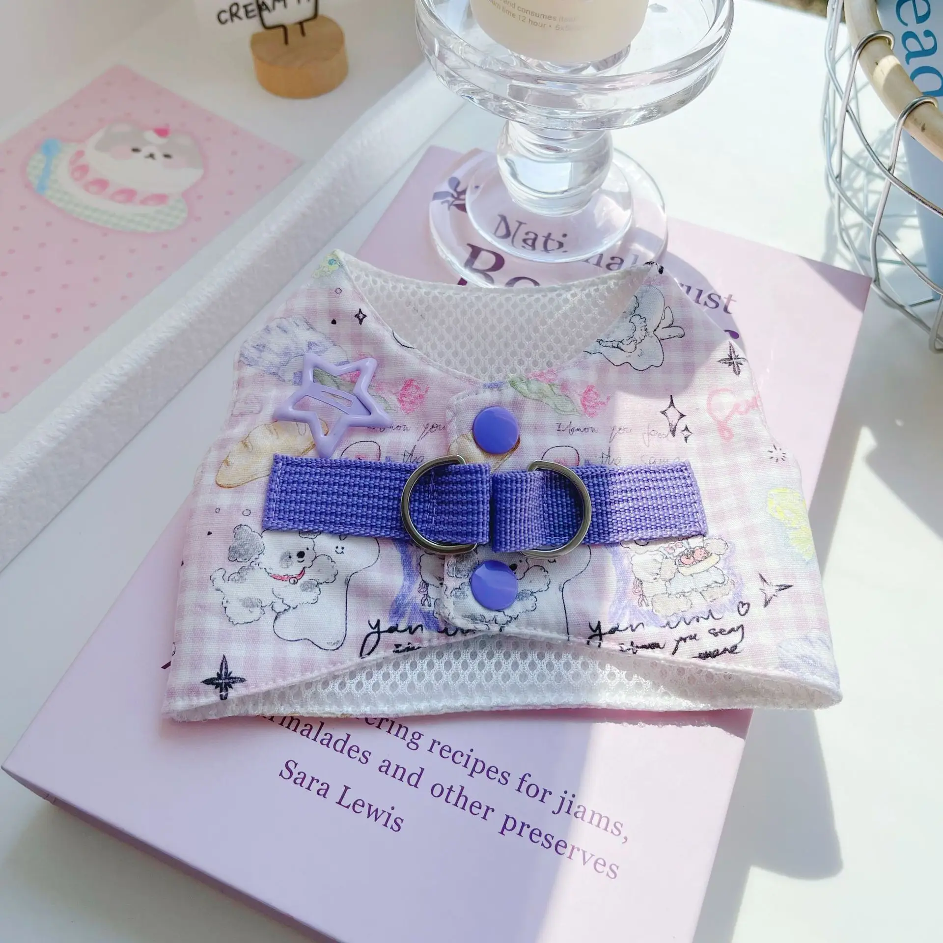 Conjunto de arnés para perro, ropa para perro, chaleco de mezclilla de color caramelo, bonito y juguetón, dobladillo con borla para perro pequeño, Chihuahua, peluche de verano - imagen 5