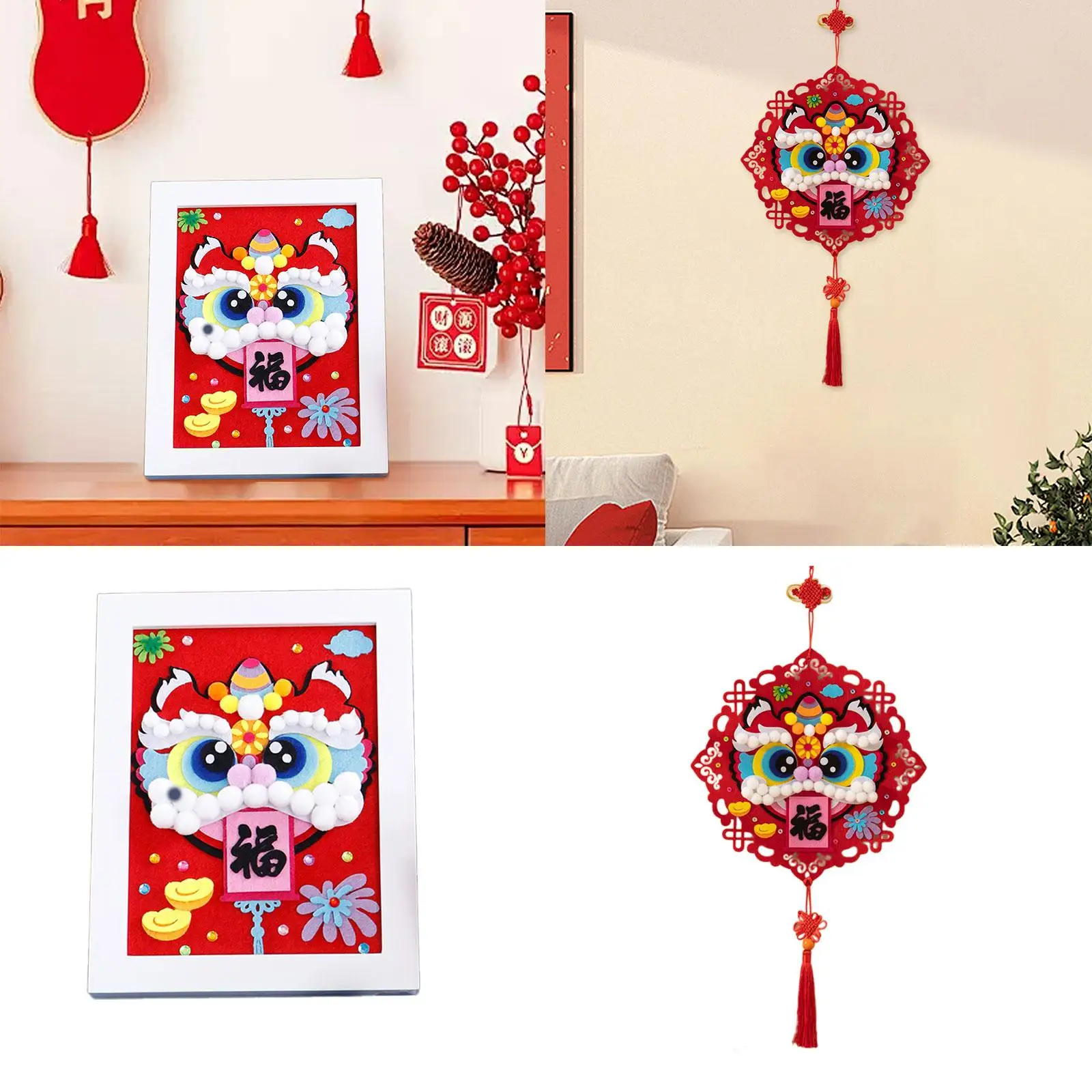 Pegatina de danza del león, Kit de artesanía de costura de animales, juego de bricolaje de tela y madera para decoración del hogar, Festival de Año Nuevo - imagen 2