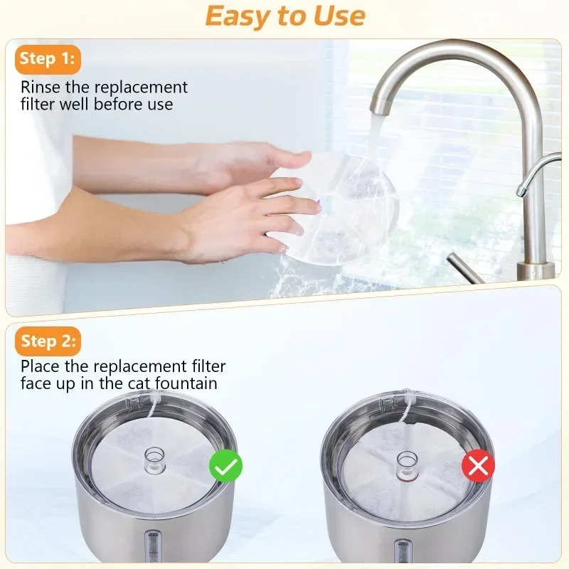 Filtro de repuesto para sistema de filtración Triple de 6 piezas apto para fuente de mascotas para gatos de 2,5 L, 6 sistemas de filtración 2 esponjas de prefiltro - imagen 5