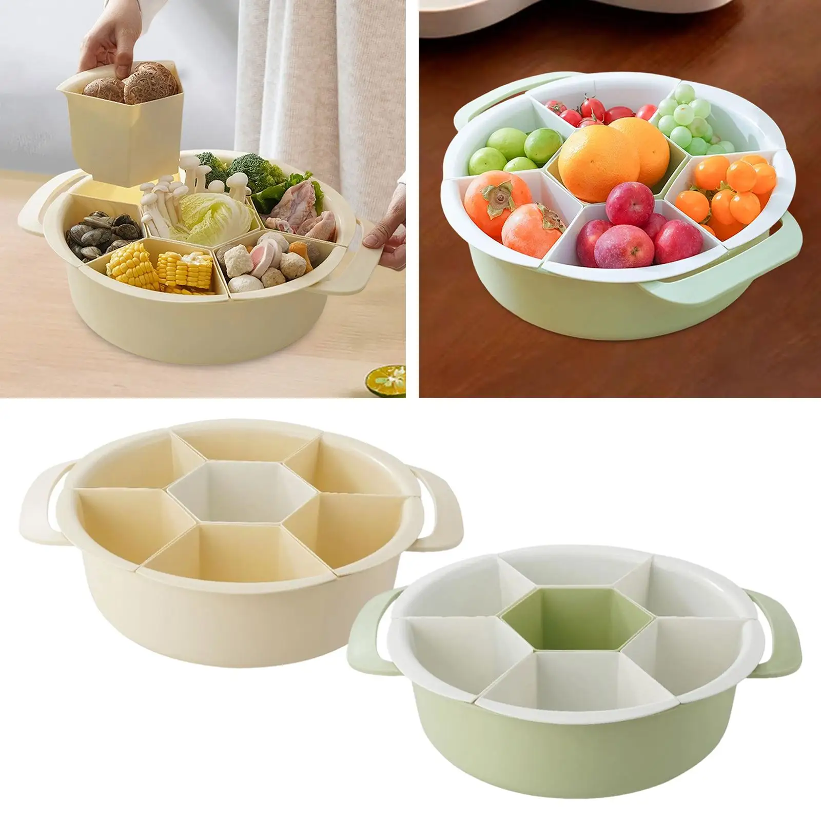 Plato para servir dividido, cesta de lavado, plato para aperitivos, bandeja para verduras, resistente al desgaste, práctico organizador de almacenamiento de alimentos giratorio - imagen 2