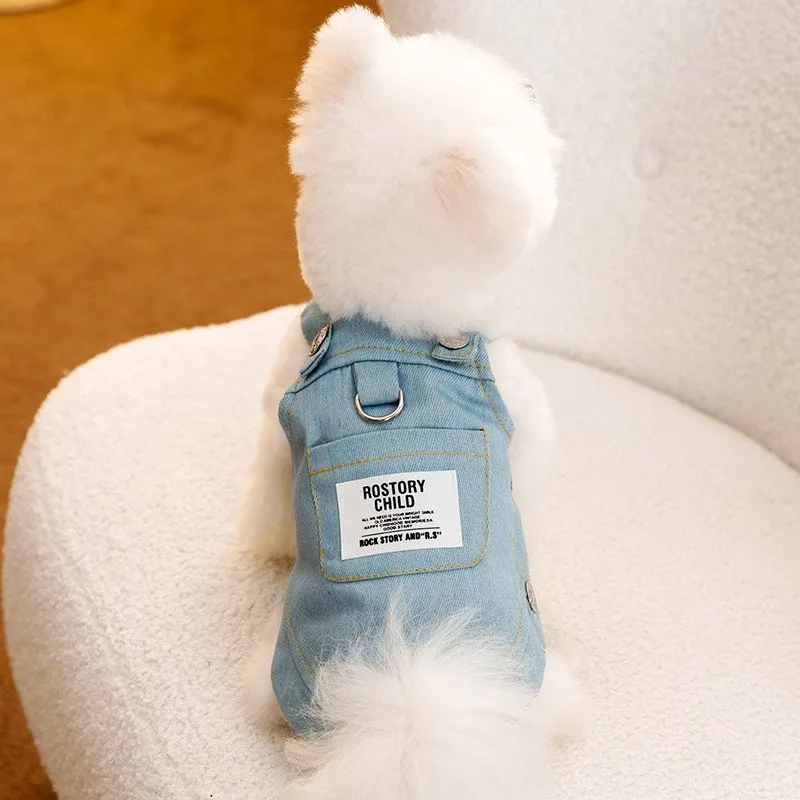 Vestido vaquero para perros, tirantes lisos de verano para mascotas, disfraz para perros y gatos, ropa de lujo para perros, falda para cachorros Chihuahua Bichon, chaleco para perros y niñas, pantalones vaqueros - imagen 5