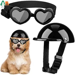 Casco y gafas para perros pequeños, gafas de sol para cachorros, protección UV, casco para mascotas, cinturón ajustable, motocicleta para perros, sombrero de seguridad duro, resistente al viento