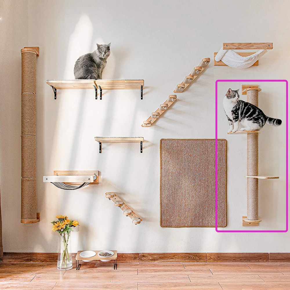 Árbol para gatos con postes rascadores, 2 perchas, plataformas, hamaca raspadora de Sisal montada en la pared para gatos, gatitos, descanso para juegos de escalada - imagen 2