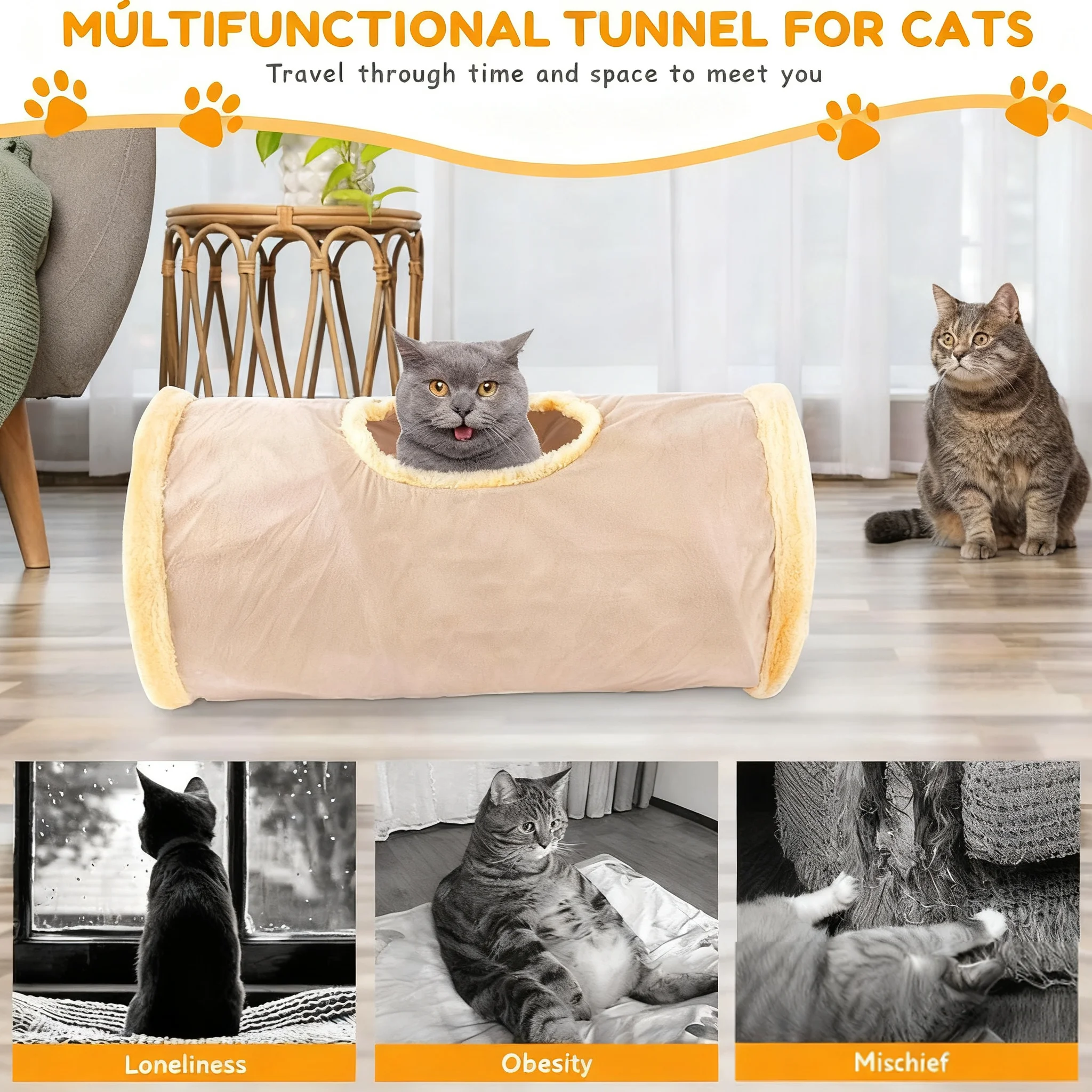 Túnel para gatos, túnel de juguete plegable expandible para gatos con pelota de juego para gatos, cachorros, conejos o animales pequeños, conejillos de indias - imagen 2