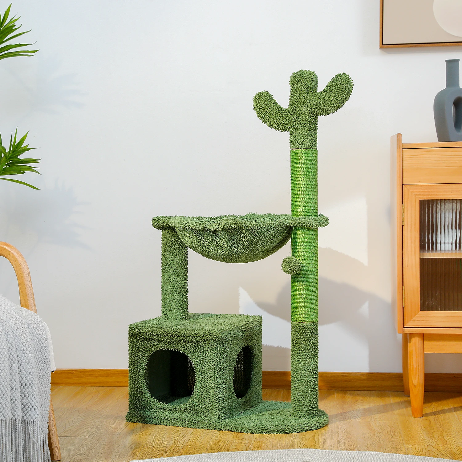 Torre para gatos de 102cm/40 pulgadas, árbol para gatos con hamaca con marco de Metal, poste rascador Natural para gatos, Condo para gatos de 2 puertas para gatos de interior - imagen 2
