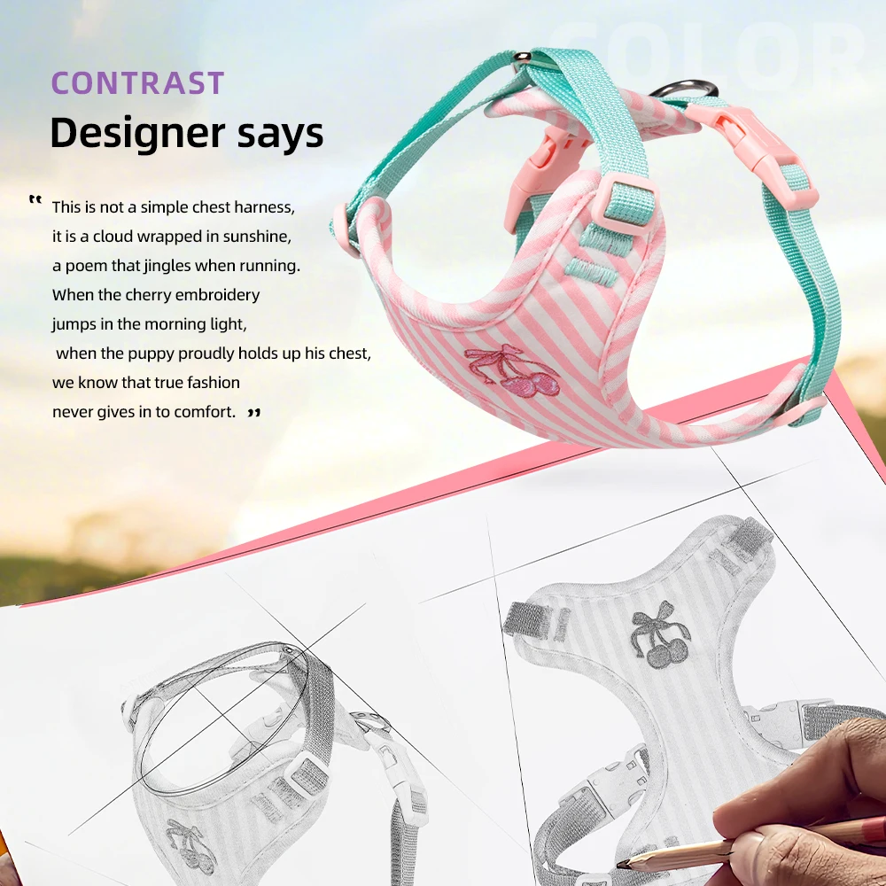 Nuevo Arnés para perros de estilo coreano con diseño de bloques de Color, chaleco ligero transpirable para mascotas para perros pequeños Bichon que caminan - imagen 5
