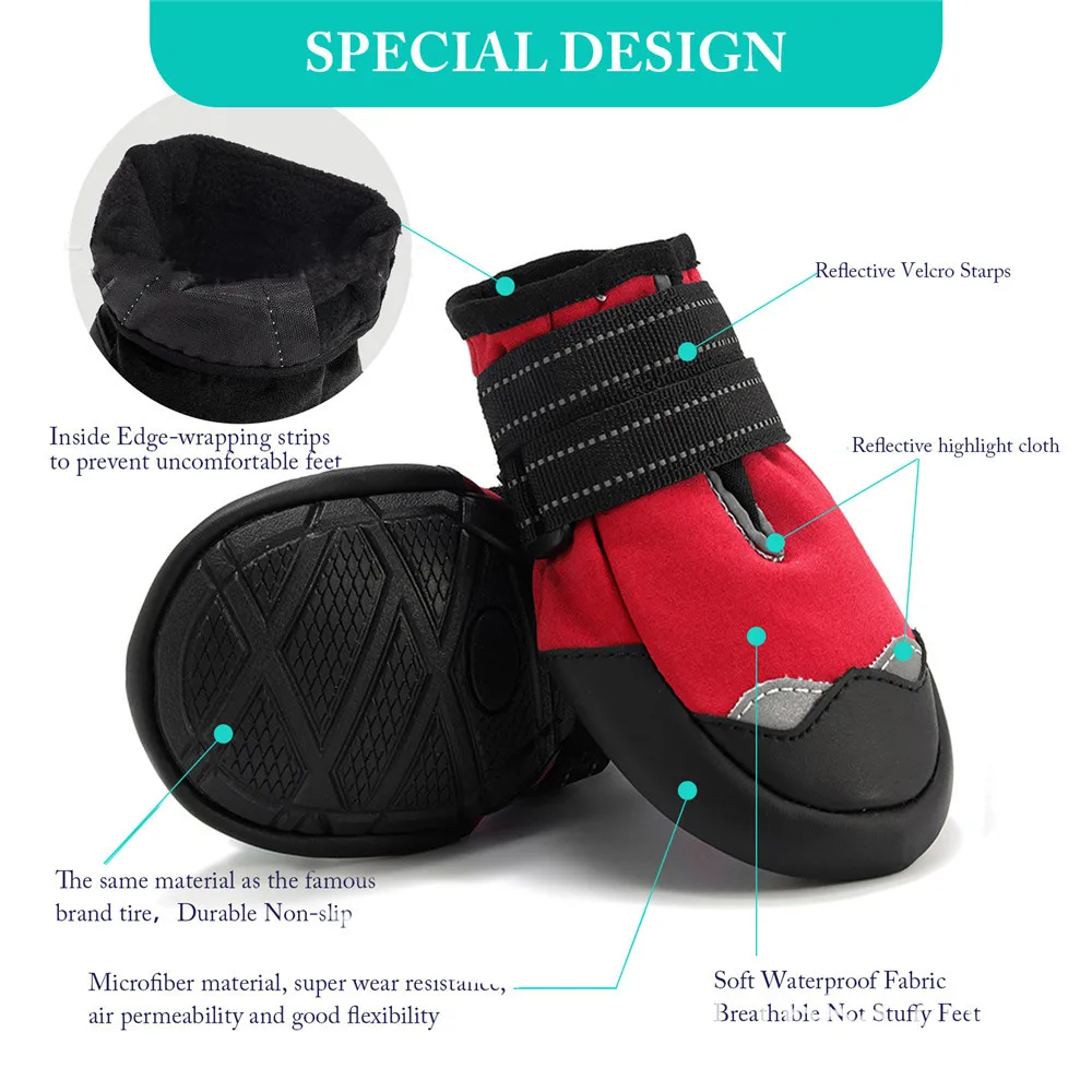 Botas de nieve impermeables para perros pequeños, botines de invierno para cachorros con rayas reflectantes, antideslizantes, con suela de goma, para senderismo - imagen 2