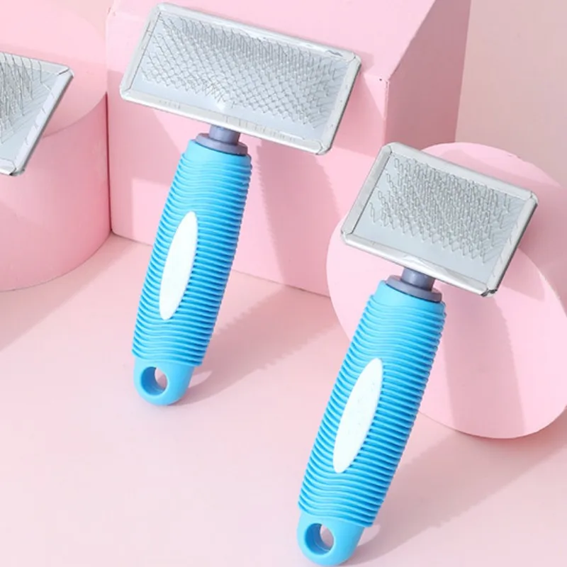 Peine de silicona para gatos, cepillo de masaje para mascotas, removedor de pelo de acero inoxidable, cuidado de mascotas, mango cómodo - imagen 3