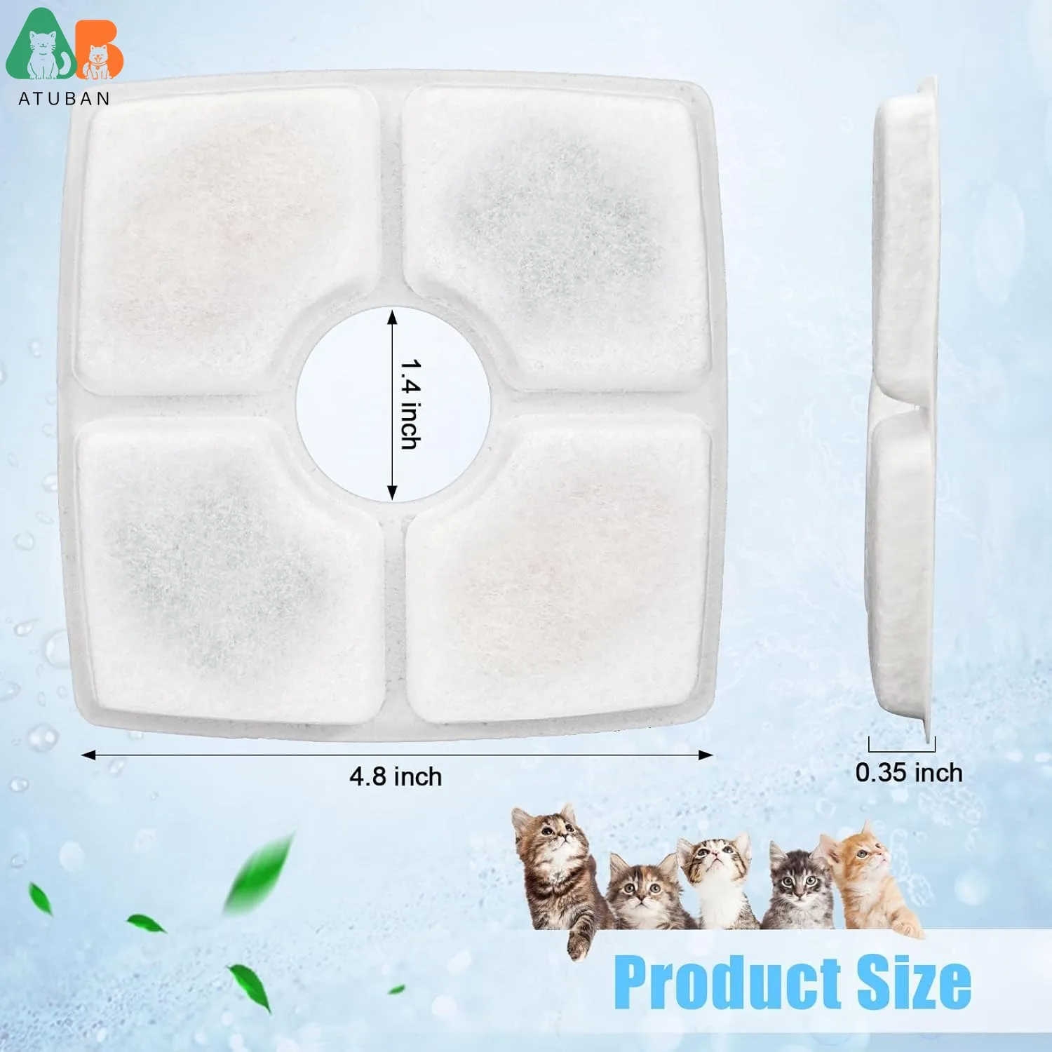 ATUBAN Juego de filtros para fuente de mascotas, sistema de filtración, filtros de fuente de agua para gatos de repuesto para fuente automática cuadrada de 84oz/2,5l - imagen 4