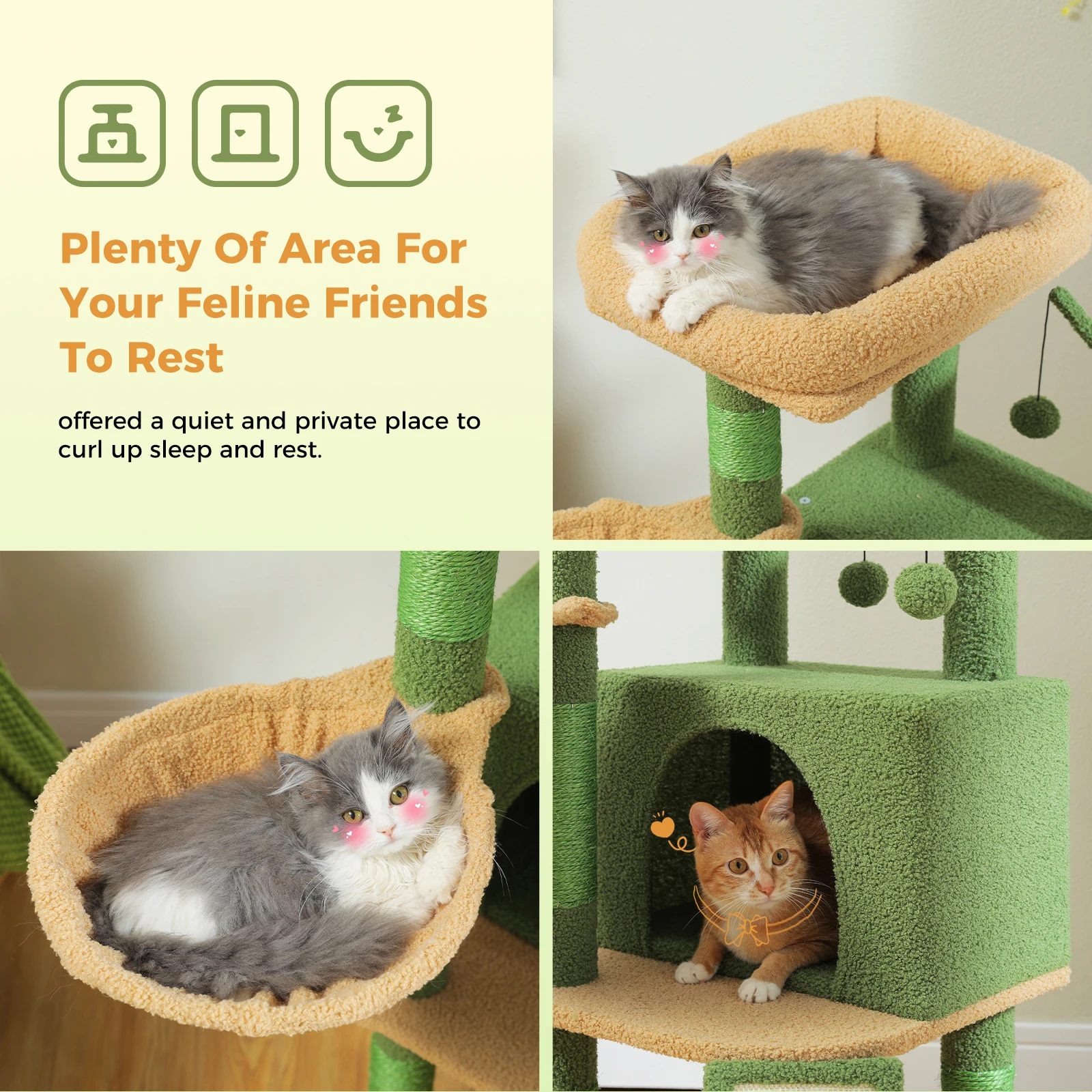Árbol rascador multinivel para gatos con sisal, hamaca y condominio - imagen 4