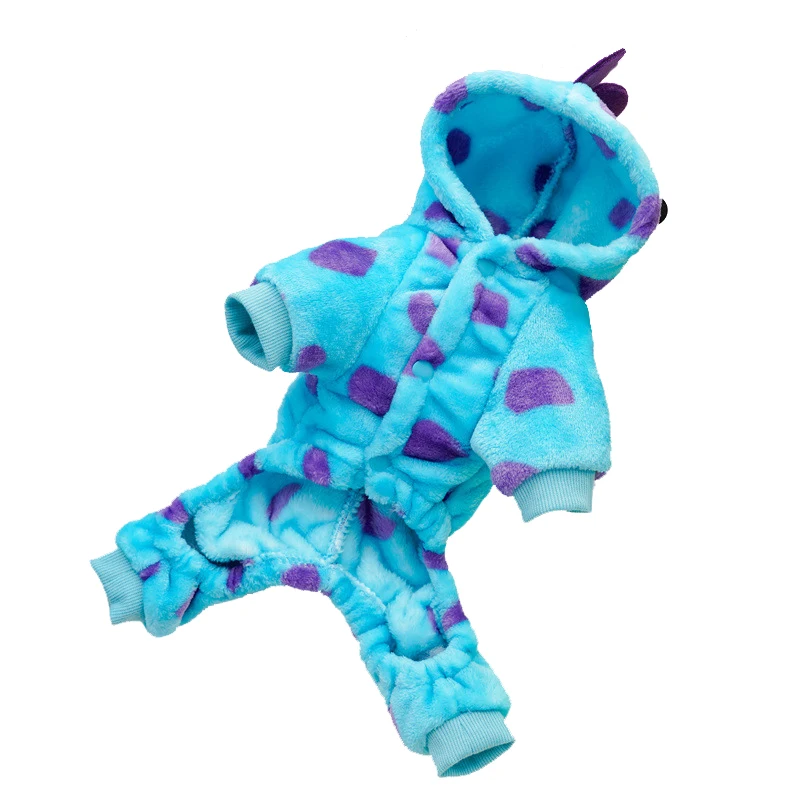 Disfraz de dinosaurio para perro, disfraz de Halloween para perros pequeños, sudaderas con capucha, pijamas acolchados de terciopelo térmico para perro, mono para cachorro de invierno - imagen 2