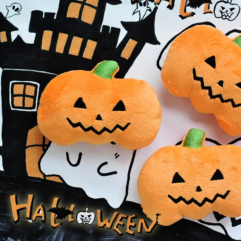 Juguete chirriante de peluche para perros de Halloween, juguetes de peluche de murciélago de calabaza fantasma para cachorros pequeños, juguete festivo para masticar mascotas - imagen 4