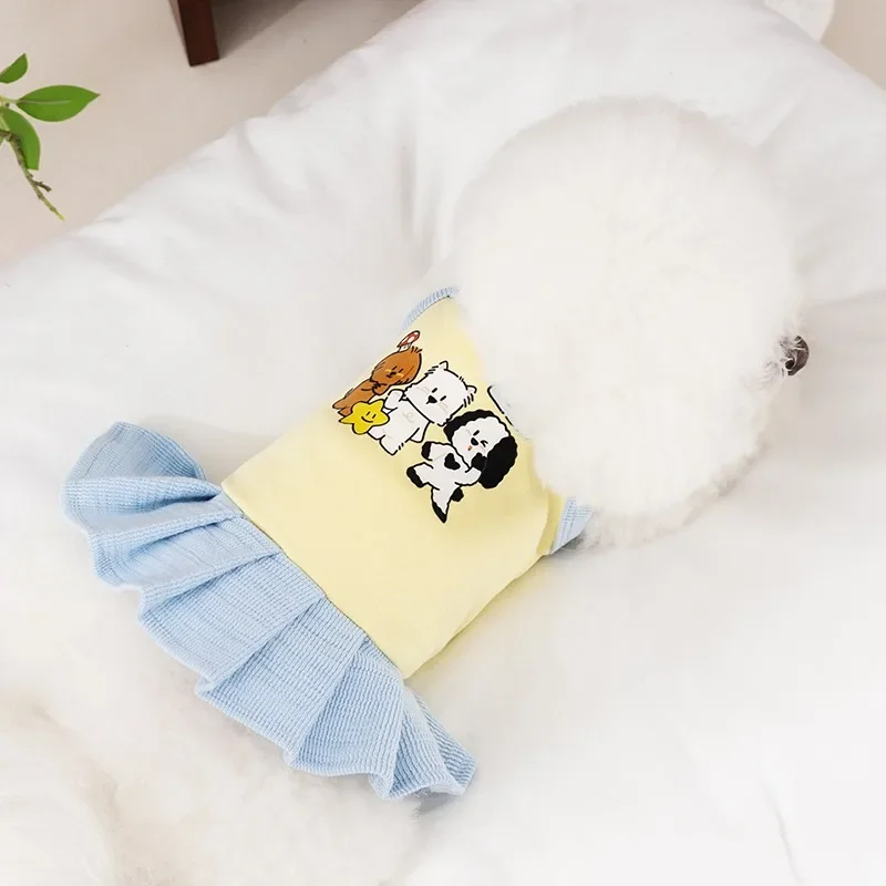 Lindo vestido para cachorro, ropa de verano con estampado de animales para perros, eslinga fina de peluche, Jersey transpirable de Bichon, falda de princesa para mascotas Bichon Frise - imagen 4