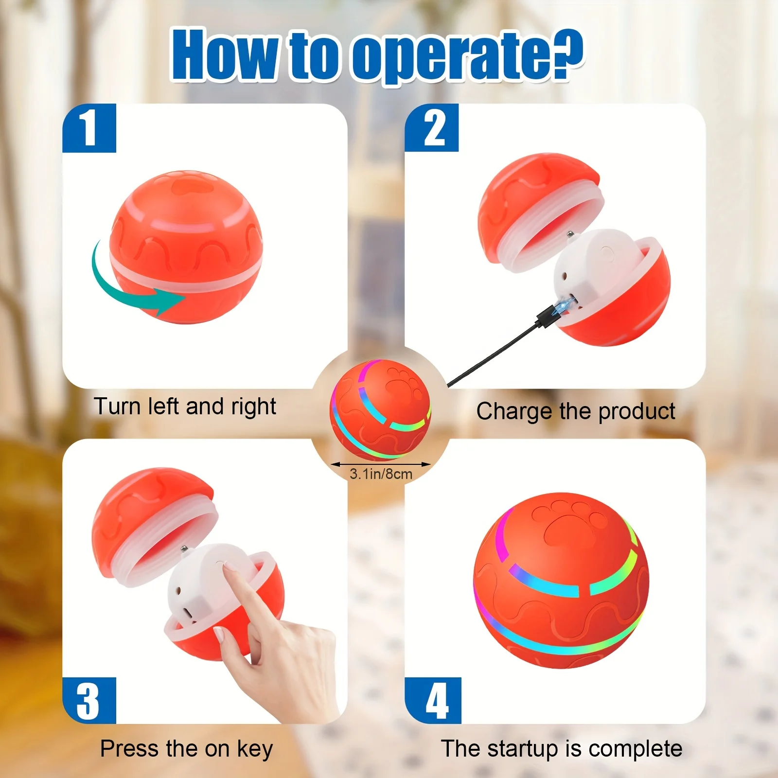 Pelota interactiva para mascotas para perros, juguete con movimiento intermitente LED automático, perfecta para jugar y hacer ejercicio, Ideal para interiores y exteriores, 1 ud. - imagen 3