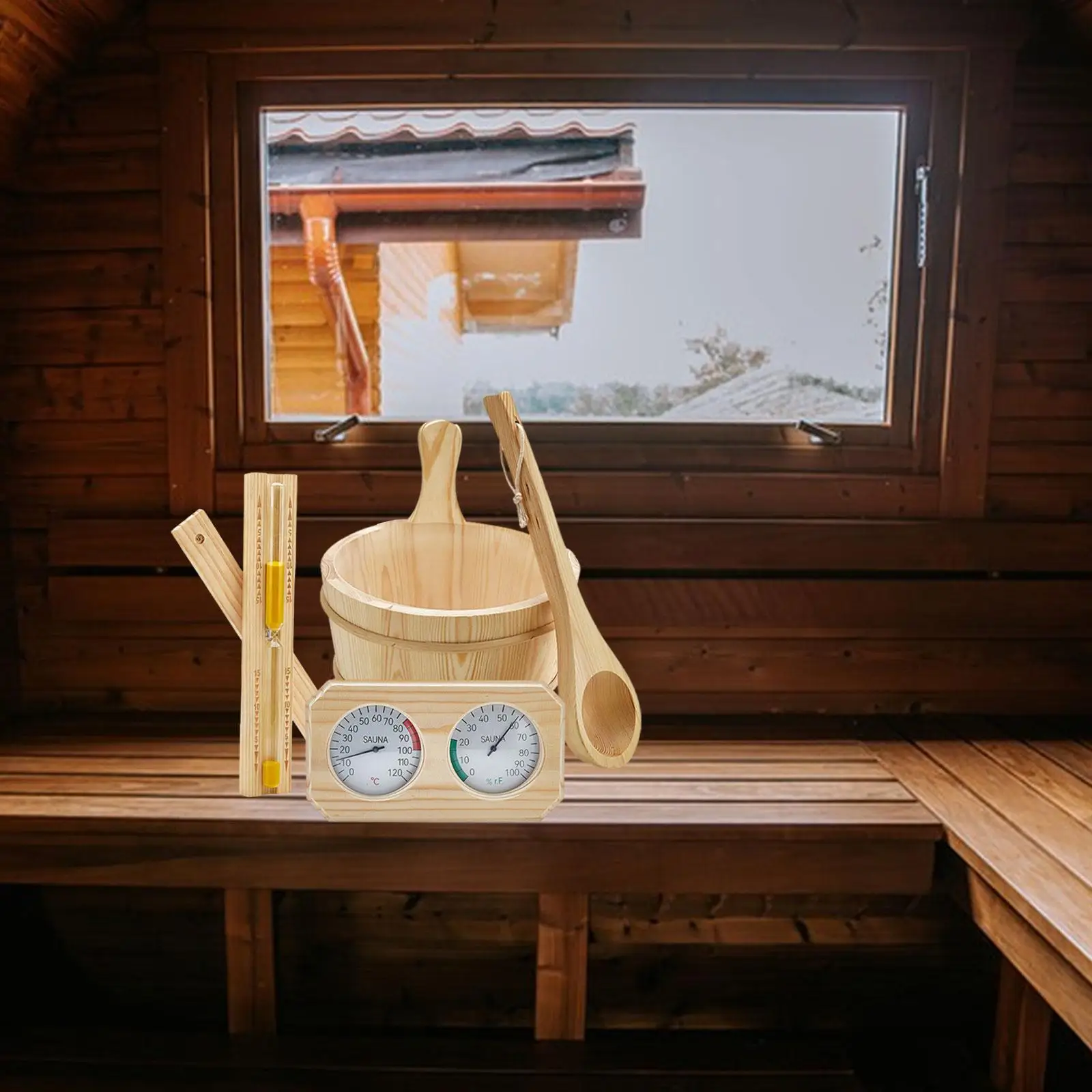Juego de accesorios para sauna, regalos resistentes de 4L, termómetro multifuncional, higrómetro, reloj de arena, temporizador, cucharón para el hogar, baño, SPA - imagen 4