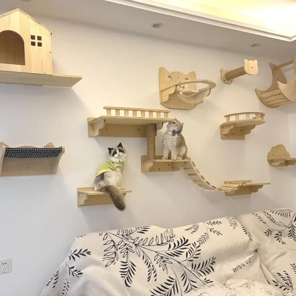 Cuerda de escalada para gatos montada en la pared, pedales de madera maciza y cuerda de Sisal, garra de entrenamiento para gatitos, muebles de interior para gatos - imagen 5