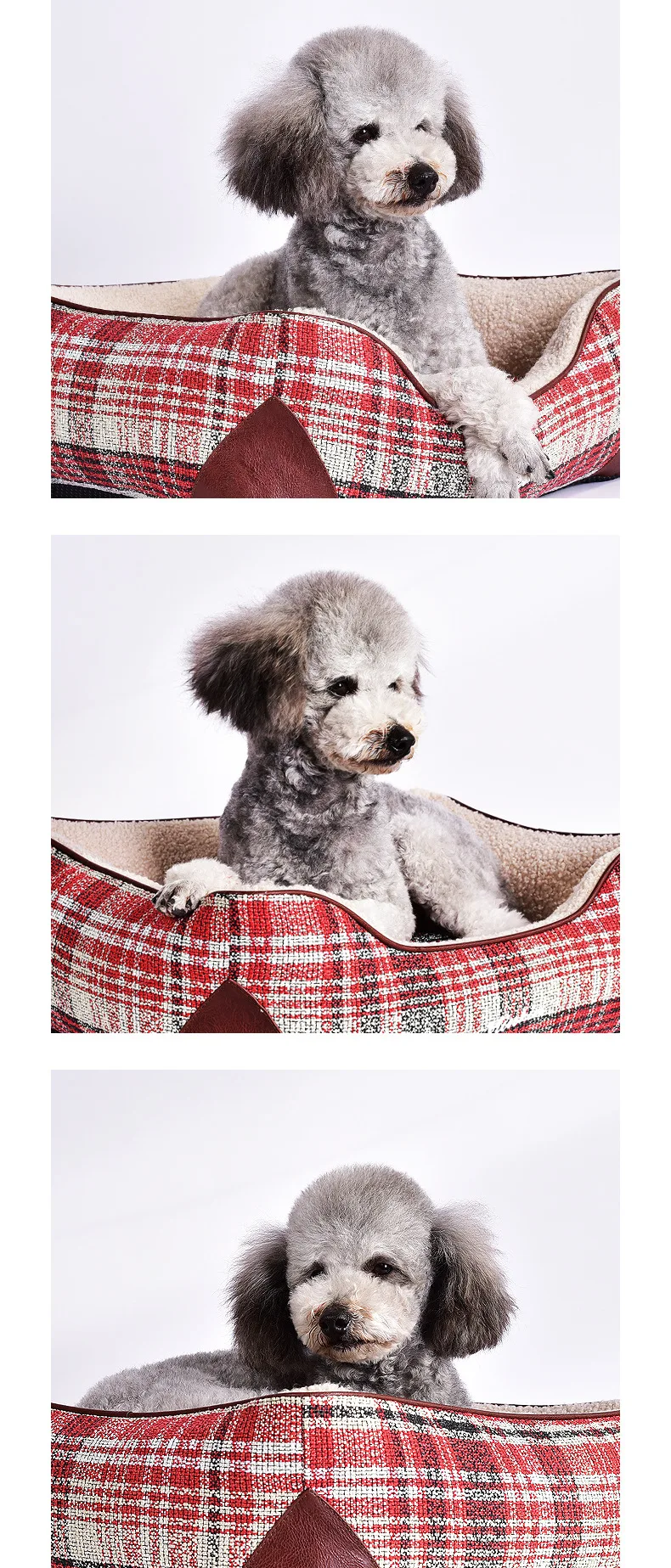 Cama para gatos y perros pequeños a cuadros con funda lavable - imagen 5