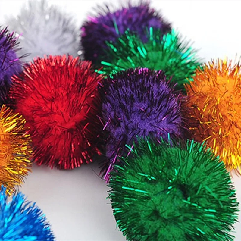 Crinkle Balls Cat Toy Assorted Color Flash Tinsel Pom Poms 10/20/30/50/100PCS A Bag for Home Indoor Kitten Christmas Pet Gifts - imagen 5