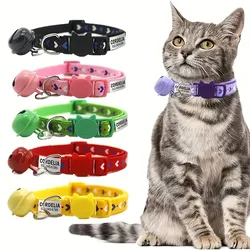 Collar de gato personalizado, etiqueta de identificación de mascota, nombre personalizado, placa de identificación grabada gratis, gatito, cachorro, etiqueta con nombre antipérdida, Collar con hebilla de seguridad