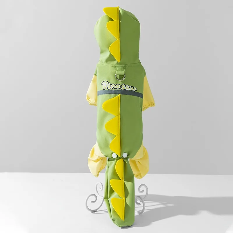 Lindo impermeable para perro de dinosaurio para Teddy y Bichon Frise, ropa impermeable para mascotas de 4 patas con capucha reflectante y agujero para correa - imagen 5