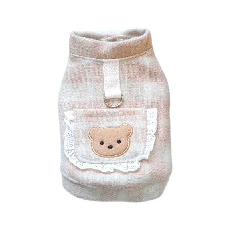 Ropa cálida para mascotas, ropa para cachorros, perros, gatos, otoño e invierno, lindo oso rosa a cuadros, ropa para parejas - imagen 5