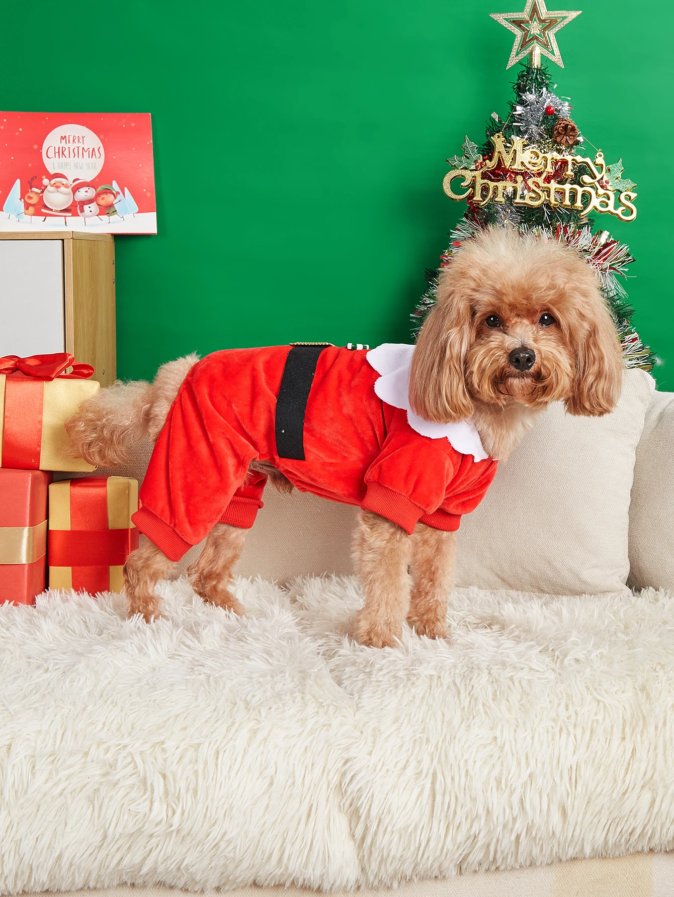 Mono de Cosplay de Papá Noel para perros, perros con bastón de caramelo y cálida para ropa suave, pijamas para perros, Disfraces para cachorros, ropa para gatos, Cos P de Navidad - imagen 3