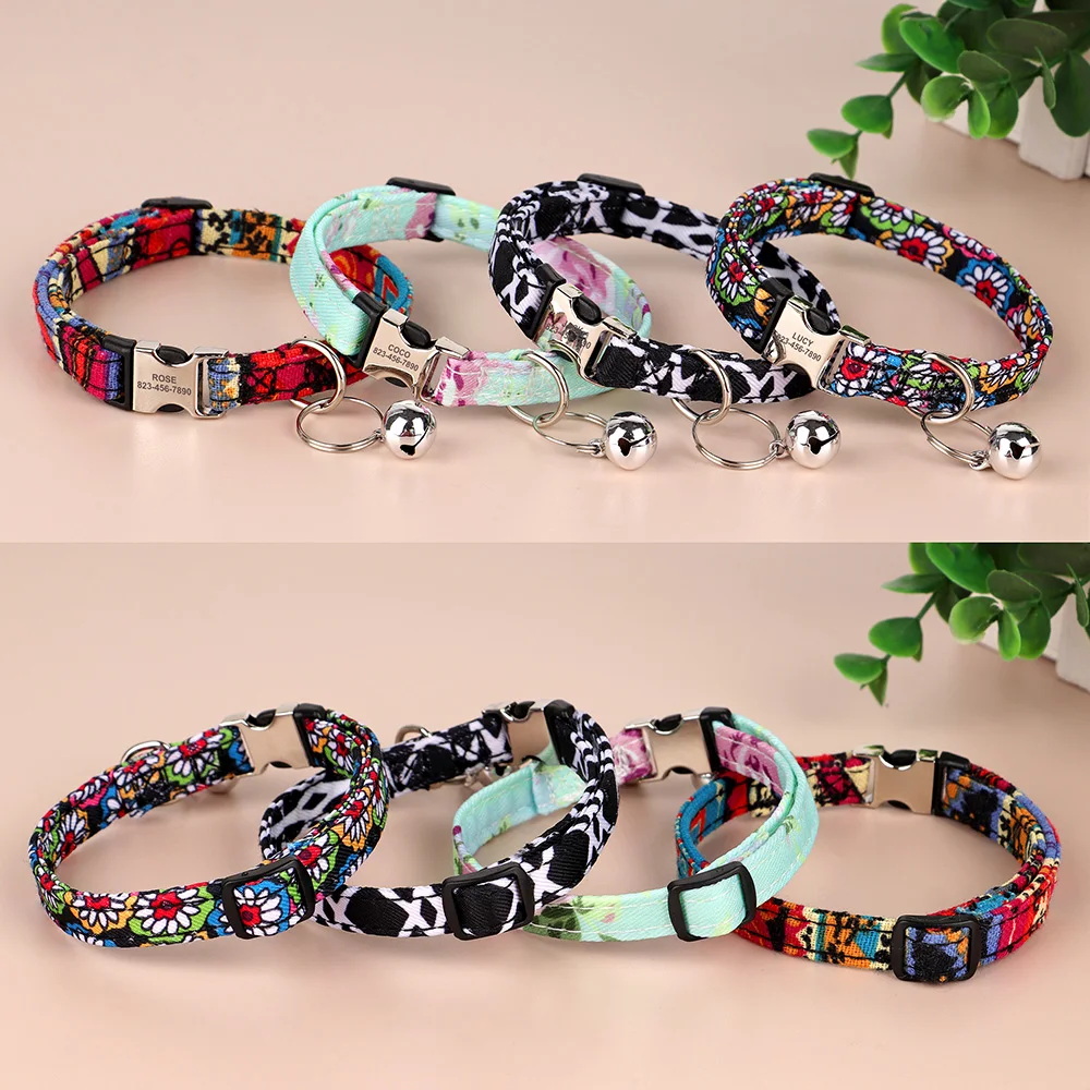 Collar de gato personalizado, collares de nailon para cachorros y gatitos, etiqueta de identificación para mascotas grabada gratis, Collar con placa con nombre, collares para mascotas, campana ajustable para gatos - imagen 2