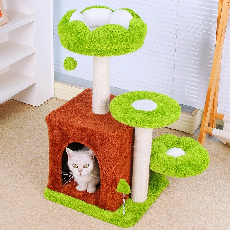 Árbol rascador para gatos con casa y postes de escalada