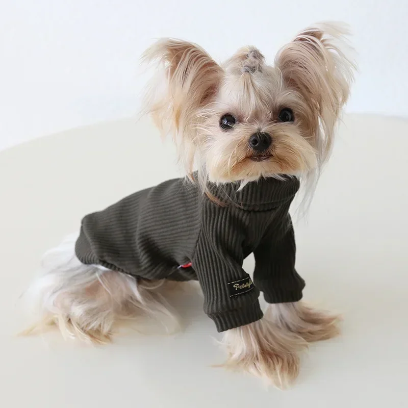 Camisa básica de manga de mosca con solapa para mascotas, ropa de cuello alto para gatos, camisa Base para mascotas, ropa de otoño e invierno con capucha para perros, ropa para cachorros - imagen 3