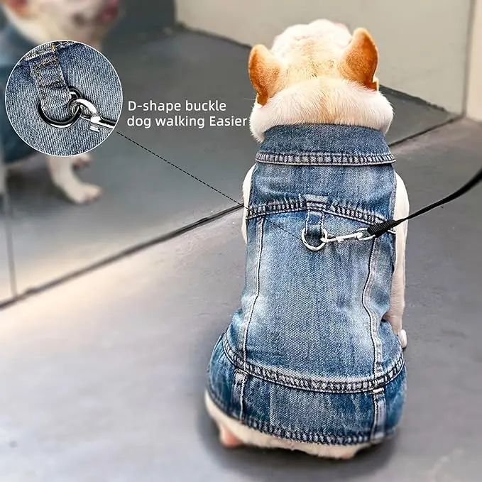 Chaqueta vaquera para perros, chaleco vaquero remolcable sin mangas con lavado oscuro, abrigo para perros pequeños y medianos, ropa para cachorros de primavera y otoño, ropa para mascotas - imagen 2