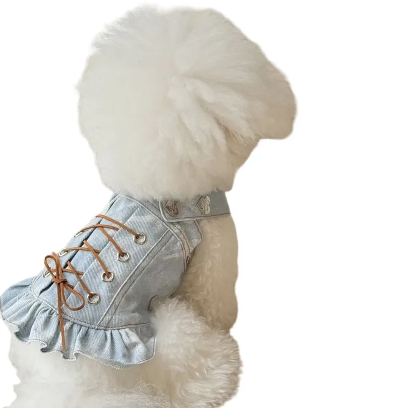 Vestido de princesa para mascotas, ropa para perros de vaquero, vestido de estilo Punk para mascotas, chaleco de peluche, eslinga de Color sólido maltés, regalo de cumpleaños para cachorros - imagen 5