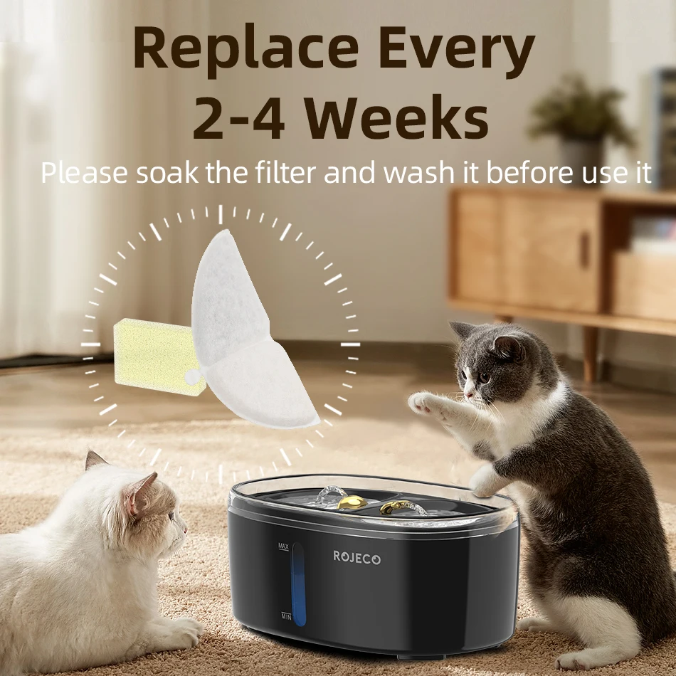 ROJECO-filtro de fuente de agua solo para gatos dobles, filtros reemplazables para bebederos de gatos, filtros purificadores de agua para mascotas - imagen 2