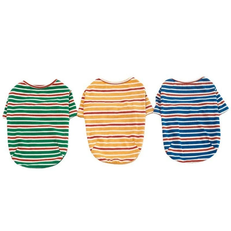 Ropa a rayas para mascotas para perros York, camiseta de algodón suave transpirable para gatitos, monos, sudaderas con parte inferior para cachorros de ocio al aire libre - imagen 5
