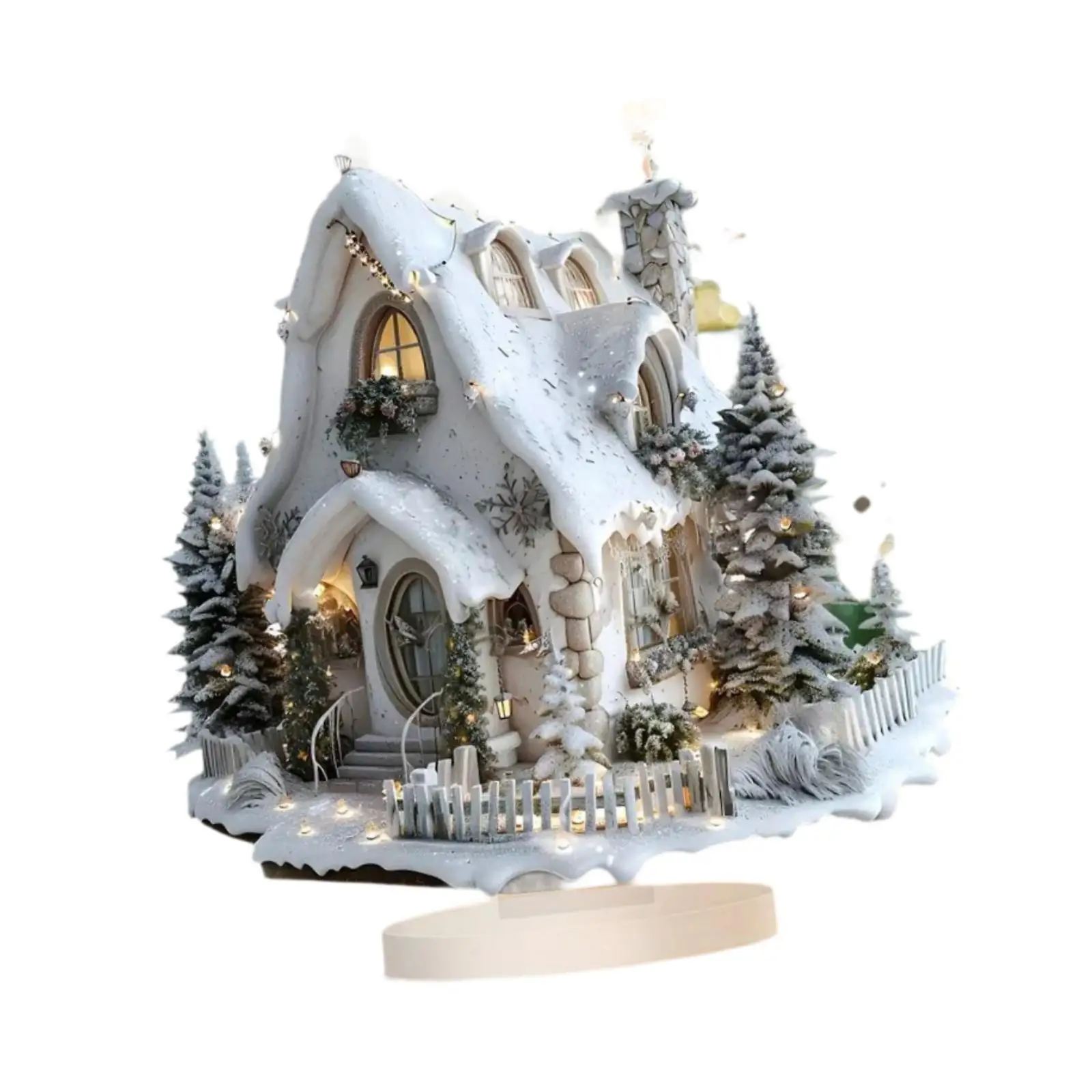 Christmas Decorations with Base Crafts Tabletop Decor Snow Scene House Tabletop Sign Acrylic 2D Flat for Table Home Living Room