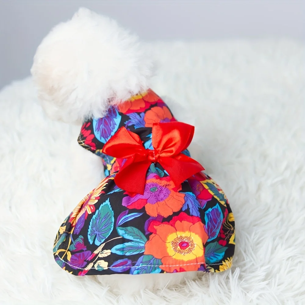 Ropa fina de verano para perro, vestido de princesa con estampado de flores, vestidos para mascotas a la moda para perros pequeños, medianos y grandes - imagen 4