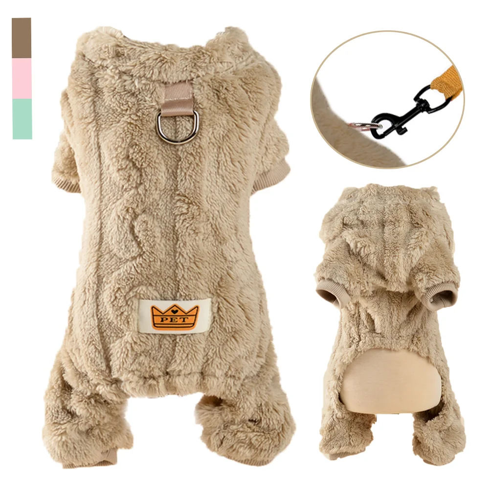 Ropa suave para perros, mono cálido para cachorros con anillo en D, suéter de lana de franela para mascotas, abrigo para perros pequeños y medianos, abrigo de Pug Yorkshire