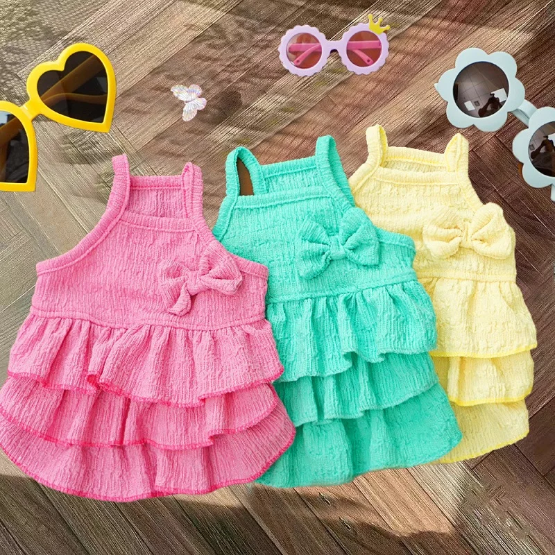 Vestido de verano para mascotas para perros pequeños, falda de princesa con lazo de lujo para mascotas, ropa bonita y sólida para cachorros, vestido con tirantes para gatos, ropa para perros Yorkshire