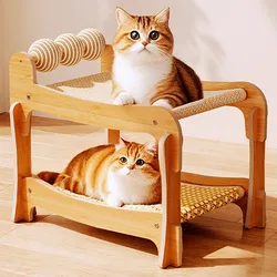 Rascador para gatos: torre doble con nido, sisal y protector de sofá