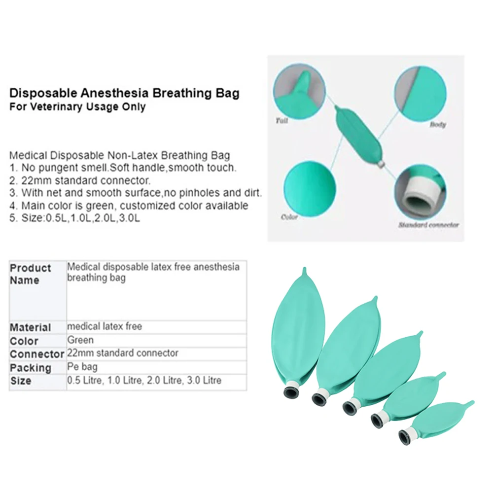 Máquina de anestesia de animales, bolsa de almacenamiento de aire sin látex, bolsa de almacenamiento de aire de pulmón simulada, bolsa de respiración, circuito respiratorio de anestesia - imagen 2