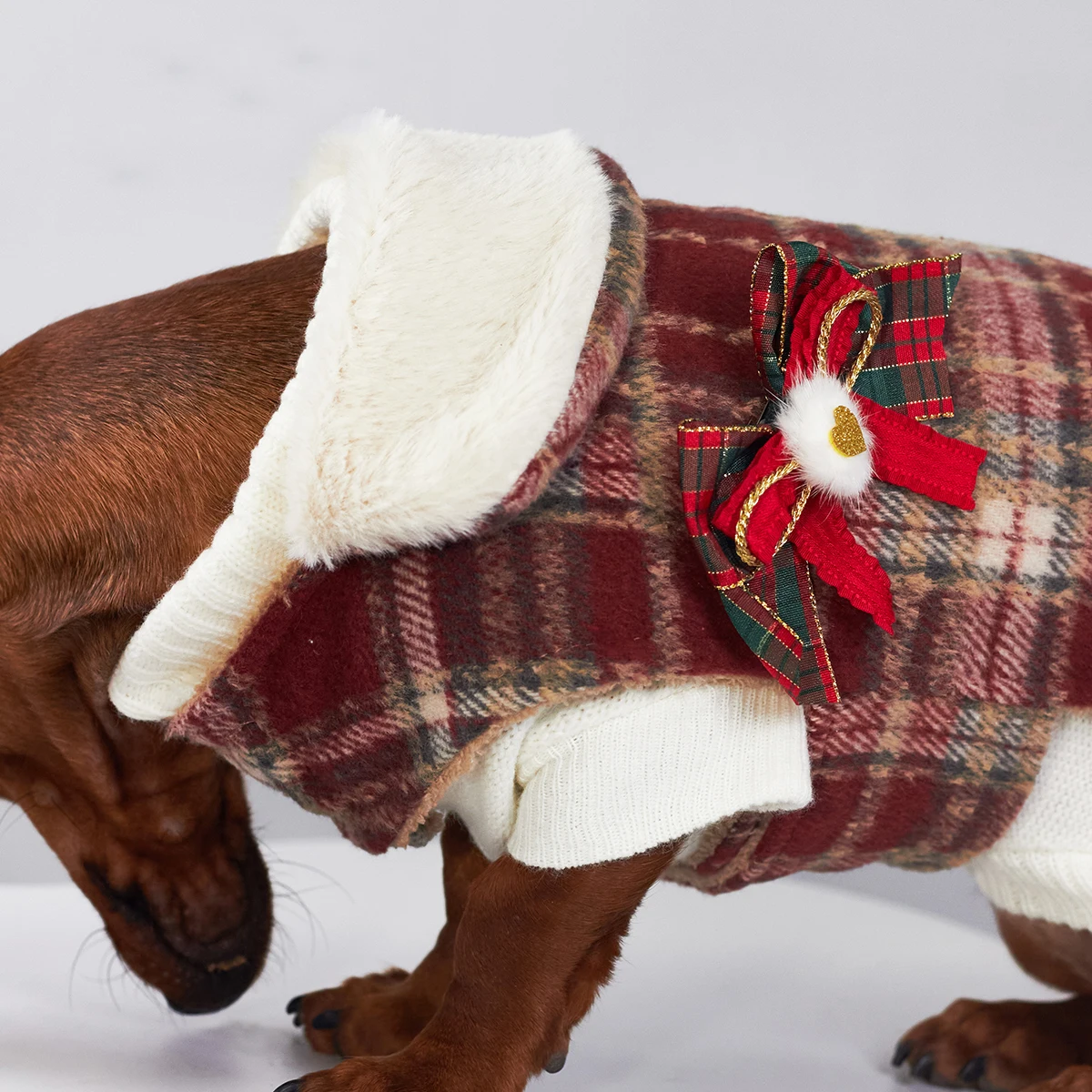 Traje a cuadros rojo y verde de invierno para perros Wiener, chaqueta gruesa de lana para perros tejados, sudadera cálida, abrigo para perros salchicha - imagen 4