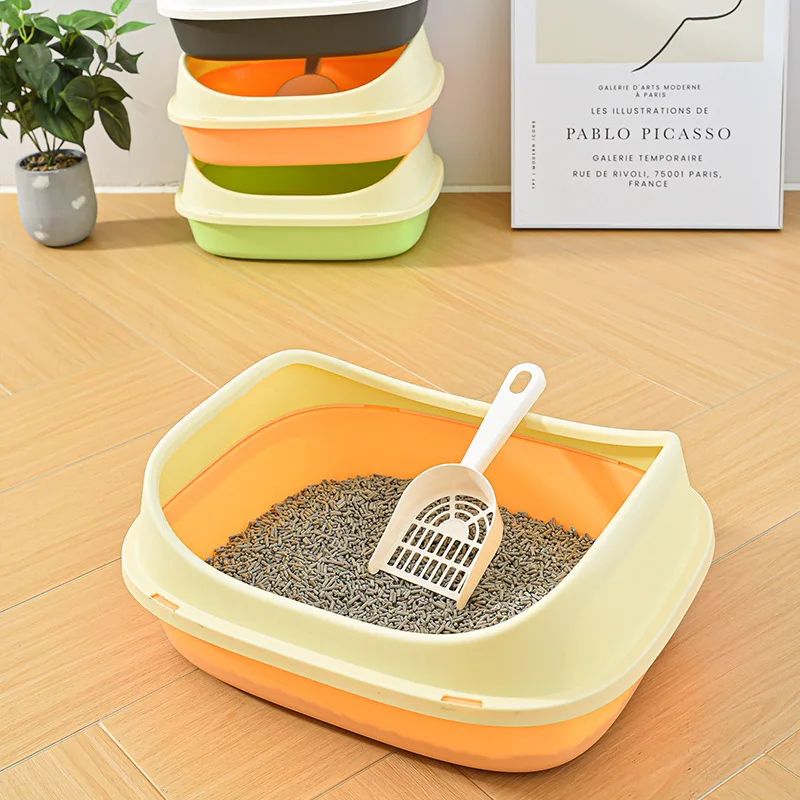 Caja de arena para gatos en forma de U, inodoro semicerrado de gran tamaño para mascotas, caja de arena para gatos totalmente abierta, suministros para mascotas - imagen 2