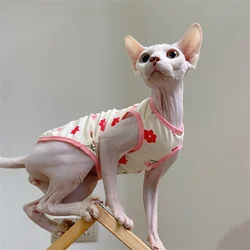 Chaleco ligero verano para gatos Sphynx y Devon Rex – Verde con dinosaurios y flores