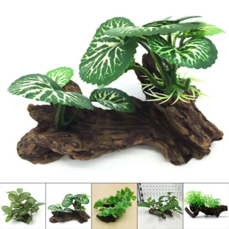 Tronco de árbol de tortuga Artificial de plástico, madera flotante, acuario, pecera, cilindro de reptil, planta de raíces, adorno de decoración de madera